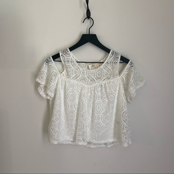 NWT White Lace Cold Shoulder American Beauty Blouse Large - Picture 3 of 14